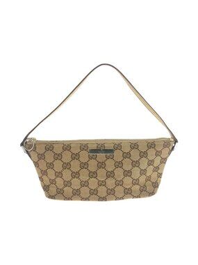 Gucci Beige Silver GG Canvas Leather Handbag Pouch